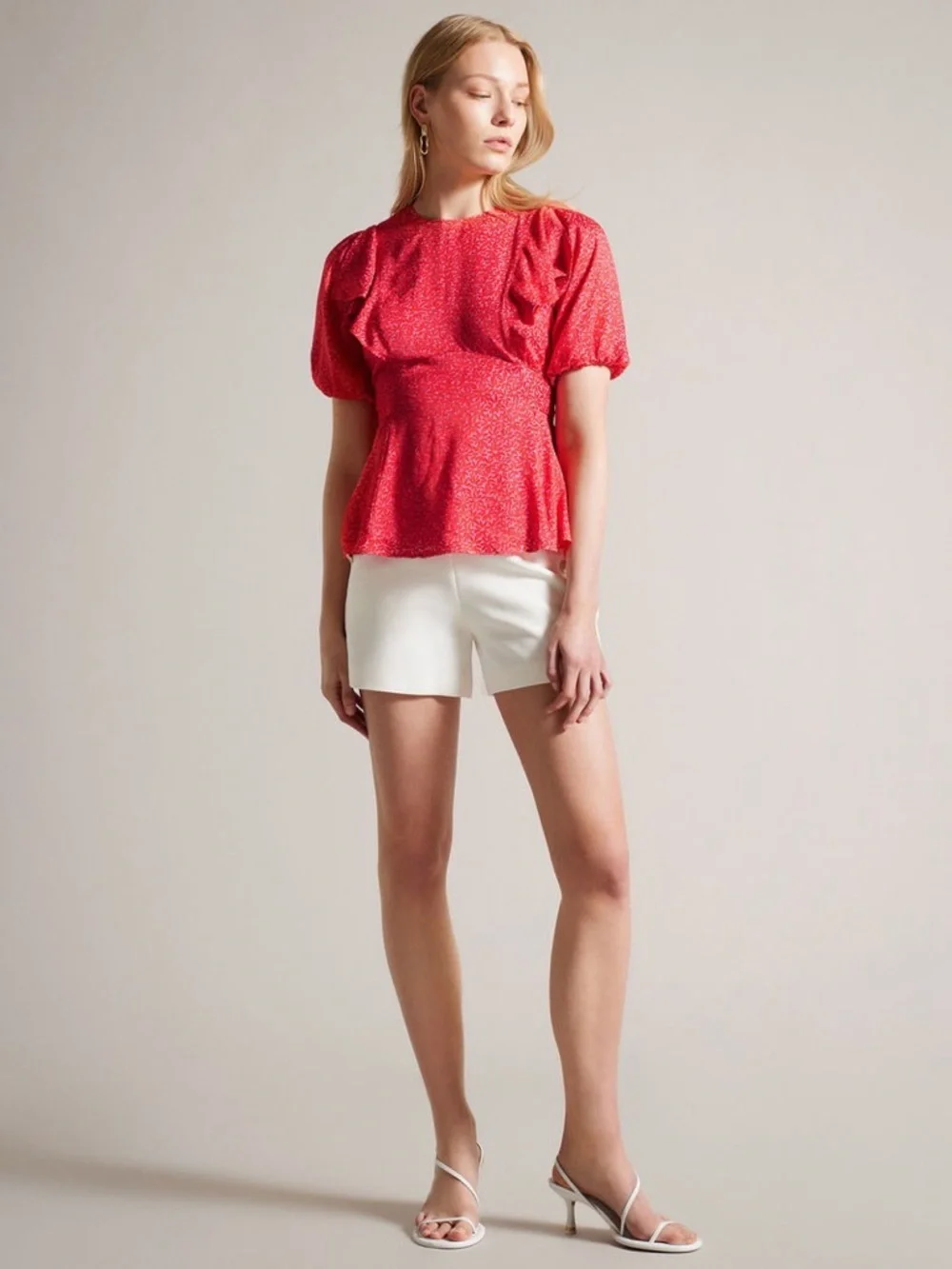 Ted Baker London Devonaa Puff Sleeve Ruffle Top Fuchsia Size XS NWT - Picture 1 of 14